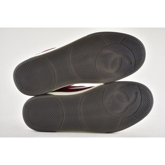 Chanel 23P Burgundy Suede White CC Logo Flat Lace Up Runner Trainer Sneaker 37 - Picture 15 of 15